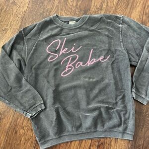 Gray Corduroy Sweatshirt with Pink Script